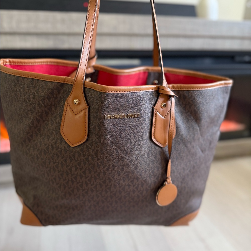 Michael Kors Signature Brown Tote with Tan Accents